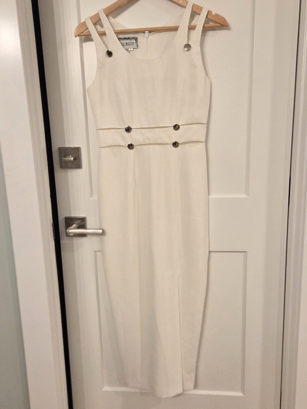 Di Mazz White Nautical Button Midi Dress Sheath Sleeveless Coastal Chic S